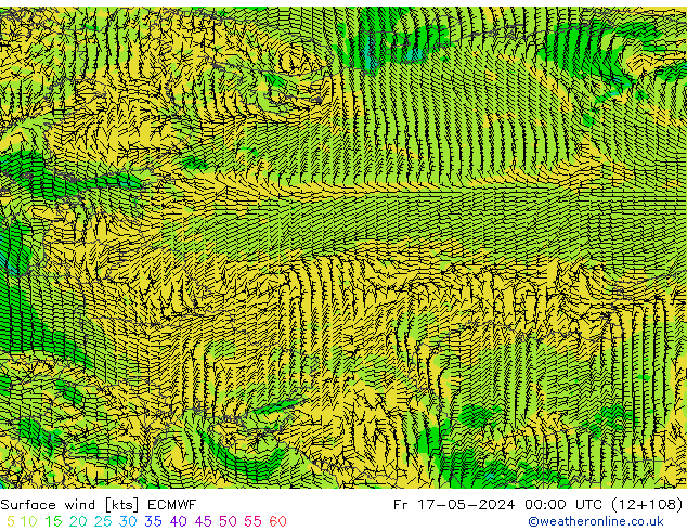 wiatr 10 m ECMWF pt. 17.05.2024 00 UTC