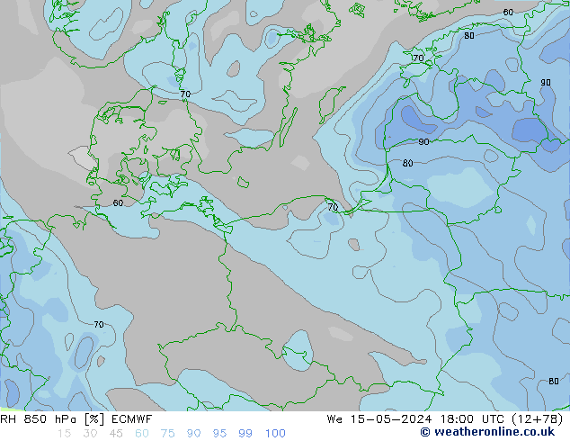 RH 850 hPa ECMWF mer 15.05.2024 18 UTC