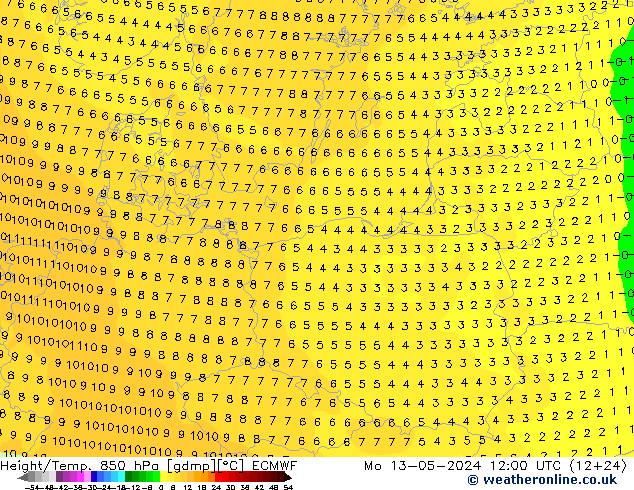 Z500/Rain (+SLP)/Z850 ECMWF lun 13.05.2024 12 UTC