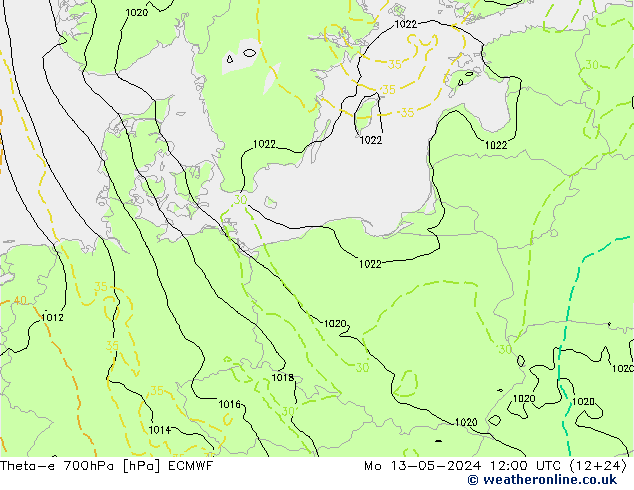 Theta-e 700hPa ECMWF Mo 13.05.2024 12 UTC