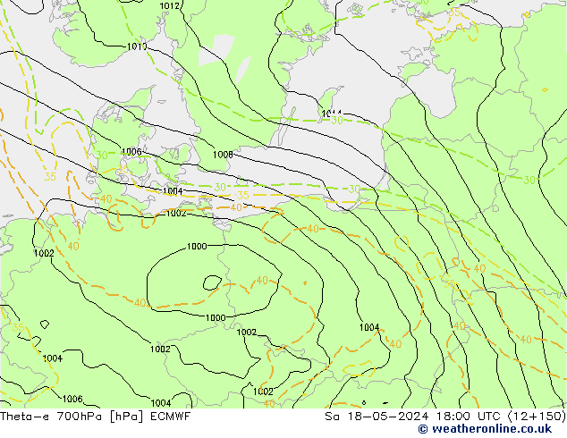 Theta-e 700hPa ECMWF sab 18.05.2024 18 UTC