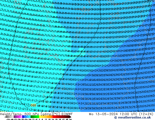 Z500/Rain (+SLP)/Z850 ECMWF lun 13.05.2024 12 UTC