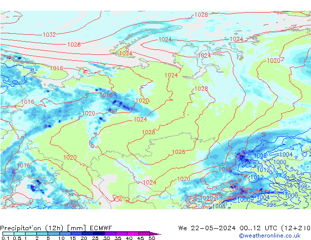 Yağış (12h) ECMWF Çar 22.05.2024 12 UTC