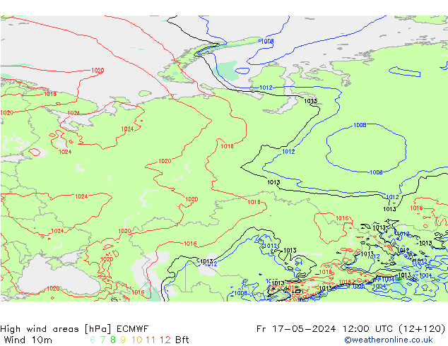 High wind areas ECMWF ven 17.05.2024 12 UTC