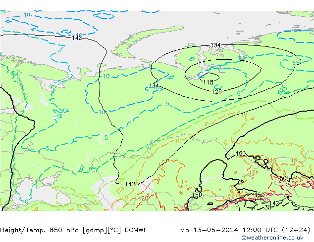 Z500/Rain (+SLP)/Z850 ECMWF Mo 13.05.2024 12 UTC