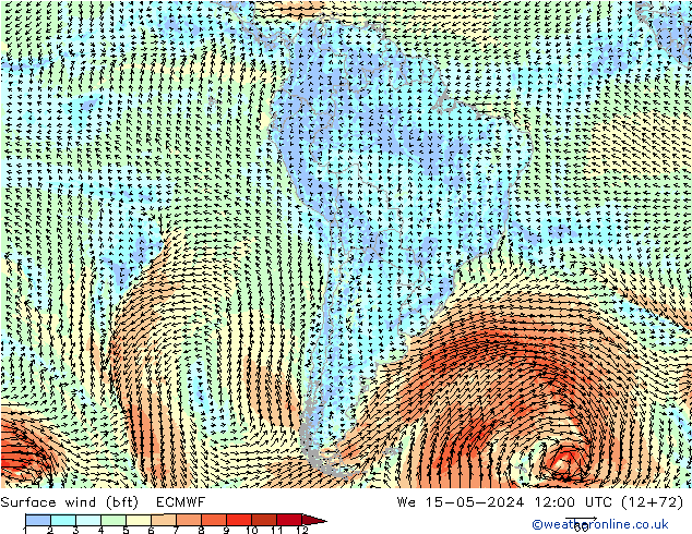 Surface wind (bft) ECMWF We 15.05.2024 12 UTC