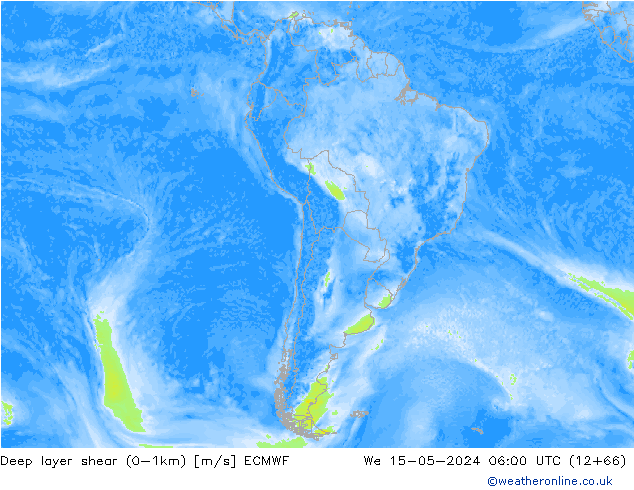 Deep layer shear (0-1km) ECMWF wo 15.05.2024 06 UTC