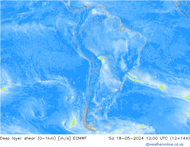 Deep layer shear (0-1km) ECMWF Sáb 18.05.2024 12 UTC