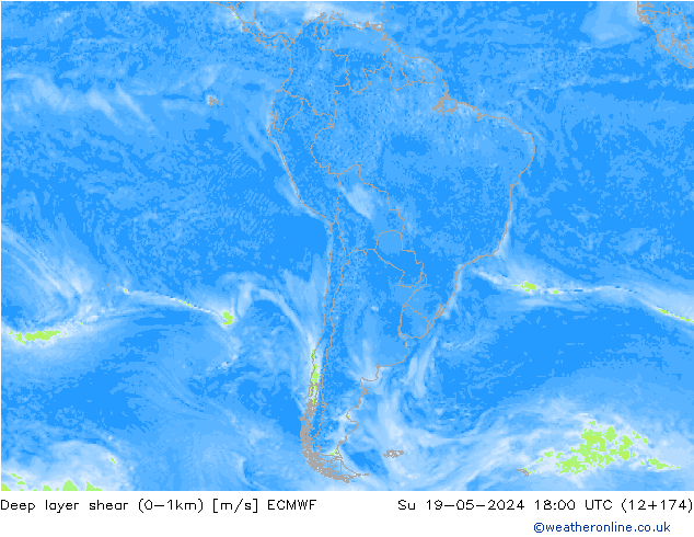 Deep layer shear (0-1km) ECMWF Paz 19.05.2024 18 UTC