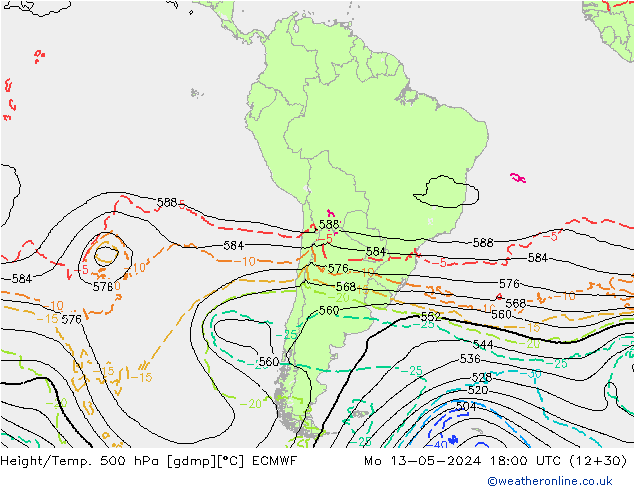 Z500/Rain (+SLP)/Z850 ECMWF lun 13.05.2024 18 UTC