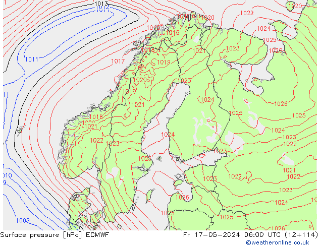 Pressione al suolo ECMWF ven 17.05.2024 06 UTC