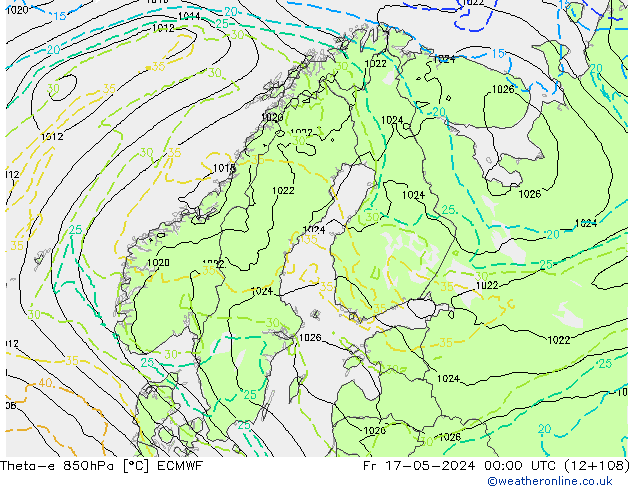 Theta-e 850hPa ECMWF Fr 17.05.2024 00 UTC