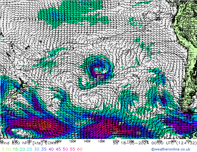 Wind 850 hPa ECMWF za 18.05.2024 00 UTC