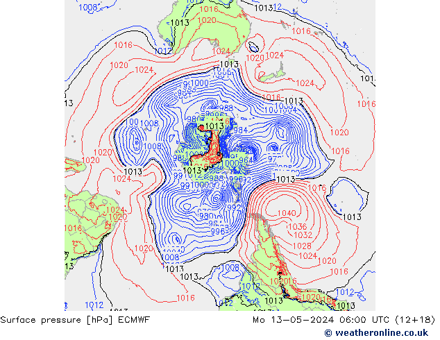 Surface pressure ECMWF Mo 13.05.2024 06 UTC