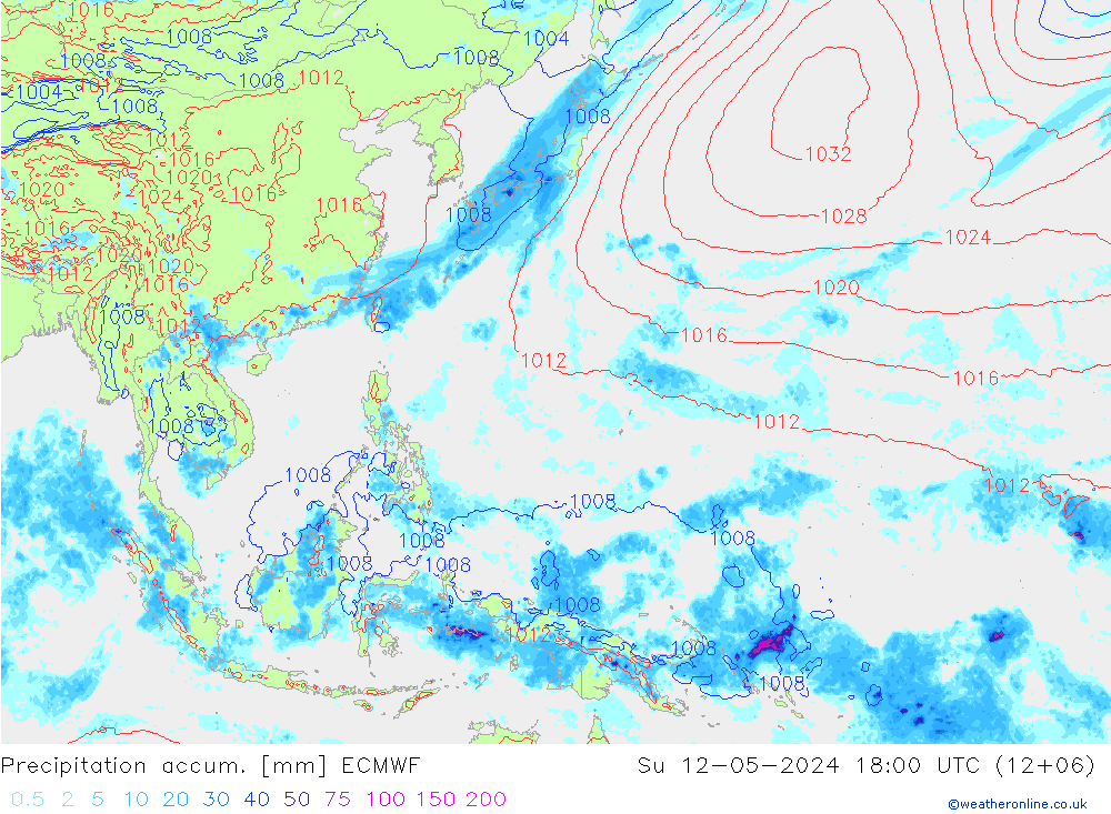 Precipitation accum. ECMWF nie. 12.05.2024 18 UTC