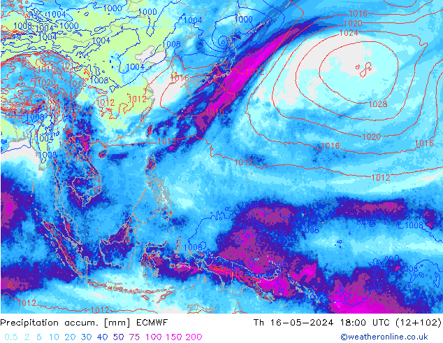 Precipitation accum. ECMWF Th 16.05.2024 18 UTC