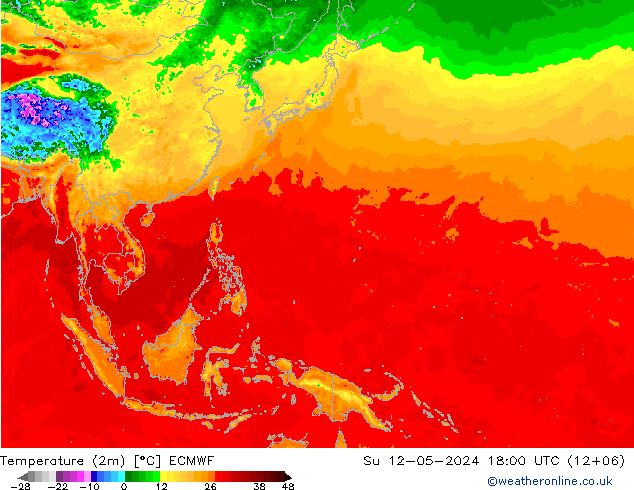 Temperature (2m) ECMWF Ne 12.05.2024 18 UTC
