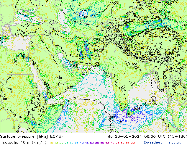 Isotachs (kph) ECMWF  20.05.2024 06 UTC