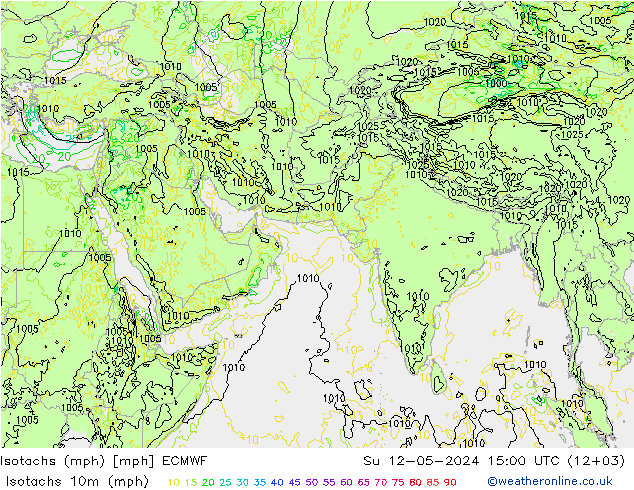 Isotachs (mph) ECMWF 星期日 12.05.2024 15 UTC