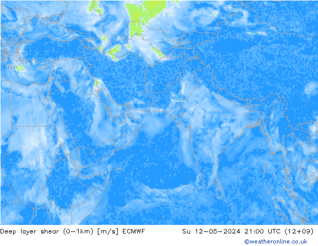 Deep layer shear (0-1km) ECMWF Su 12.05.2024 21 UTC