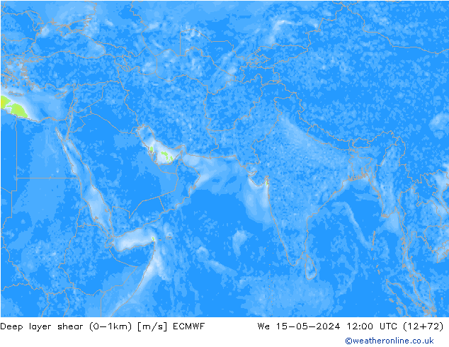 Deep layer shear (0-1km) ECMWF Çar 15.05.2024 12 UTC