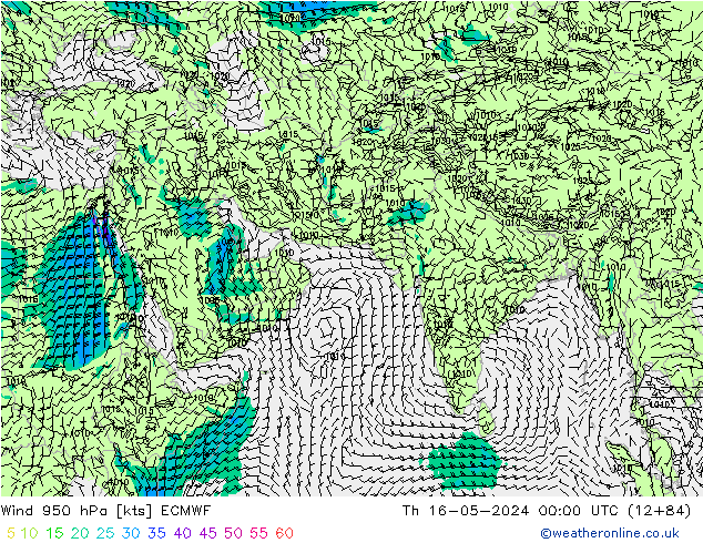 Wind 950 hPa ECMWF do 16.05.2024 00 UTC
