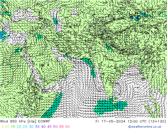 Rüzgar 950 hPa ECMWF Cu 17.05.2024 12 UTC