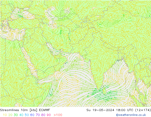 Ligne de courant 10m ECMWF dim 19.05.2024 18 UTC