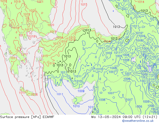 Atmosférický tlak ECMWF Po 13.05.2024 09 UTC