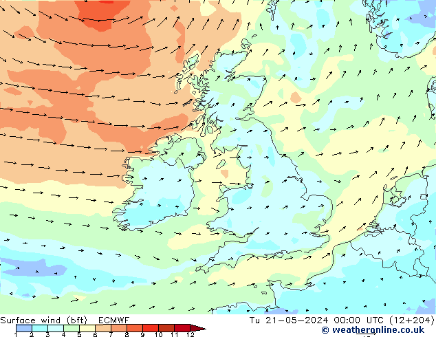 Wind 10 m (bft) ECMWF di 21.05.2024 00 UTC