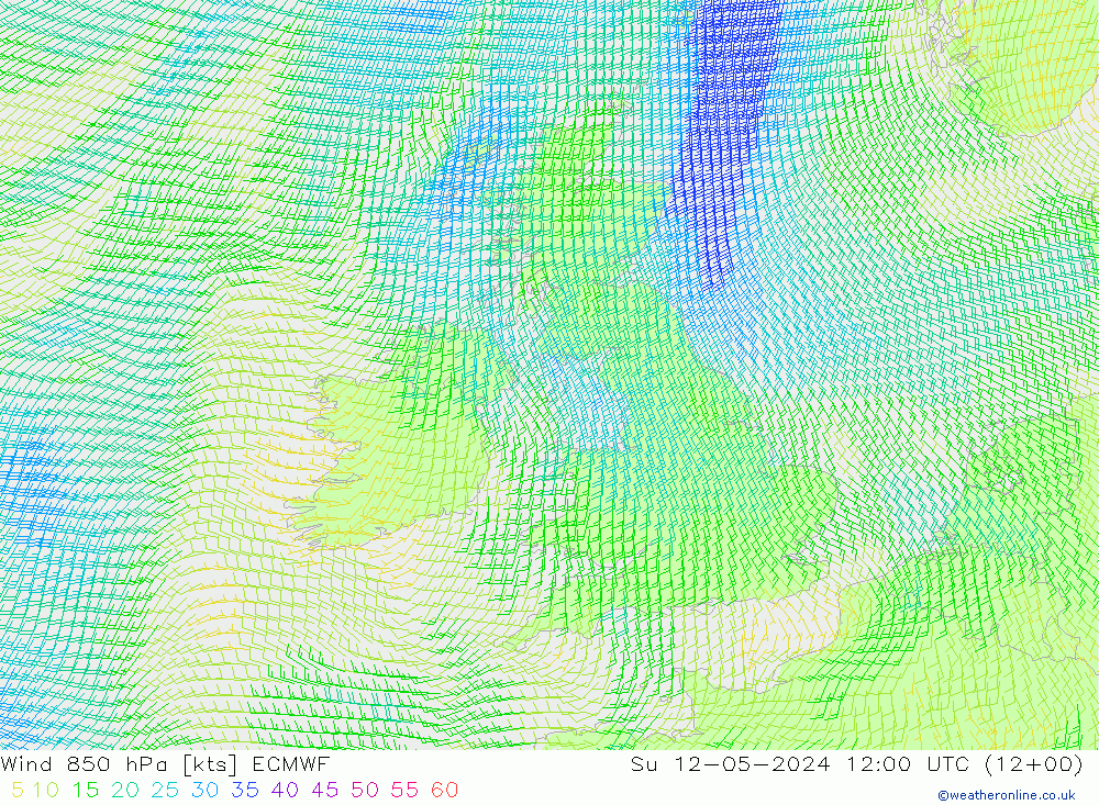 Vento 850 hPa ECMWF dom 12.05.2024 12 UTC