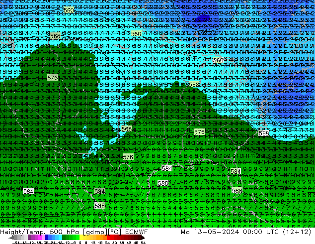 Z500/Rain (+SLP)/Z850 ECMWF  13.05.2024 00 UTC