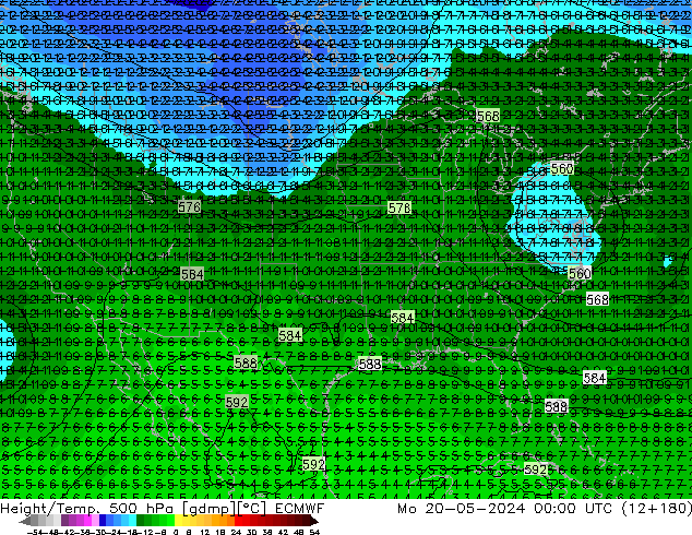 Z500/Rain (+SLP)/Z850 ECMWF pon. 20.05.2024 00 UTC