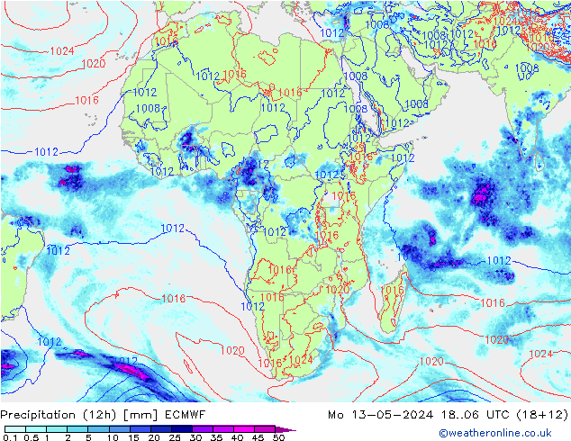 Precipitation (12h) ECMWF Mo 13.05.2024 06 UTC