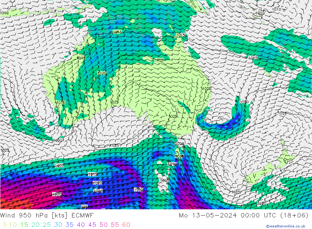 Yağış 6sa/Rüz. 10m/950 ECMWF Pzt 13.05.2024 00 UTC