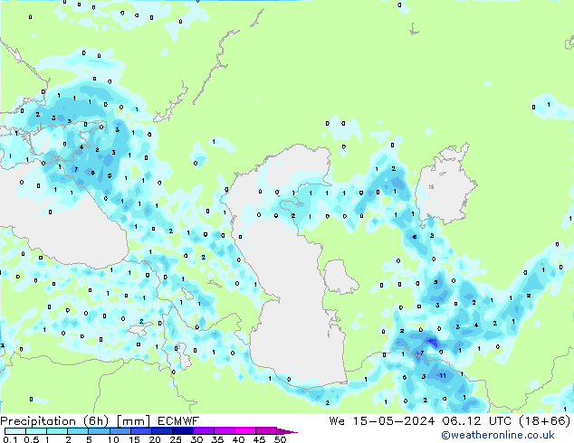 Precipitação (6h) ECMWF Qua 15.05.2024 12 UTC