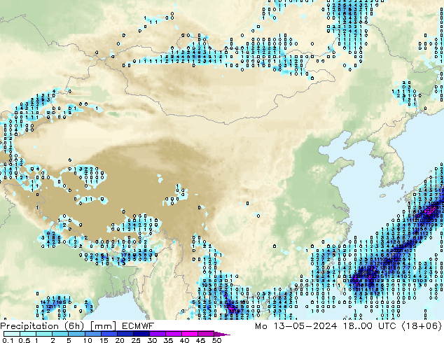 Z500/Rain (+SLP)/Z850 ECMWF 星期一 13.05.2024 00 UTC