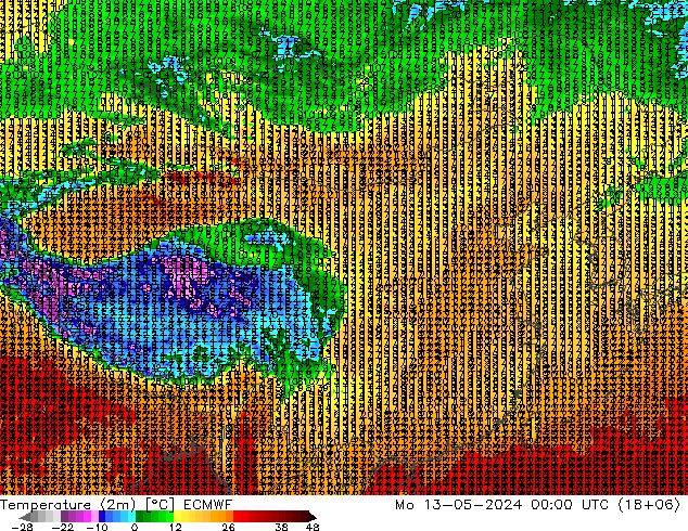 温度图 ECMWF 星期一 13.05.2024 00 UTC