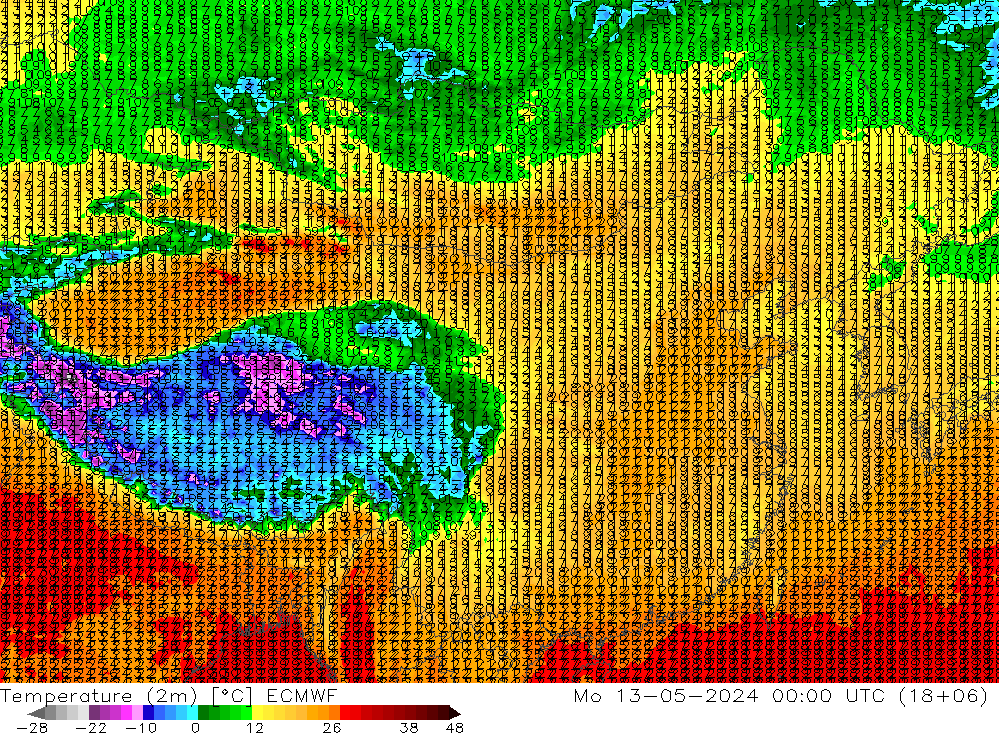 温度图 ECMWF 星期一 13.05.2024 00 UTC