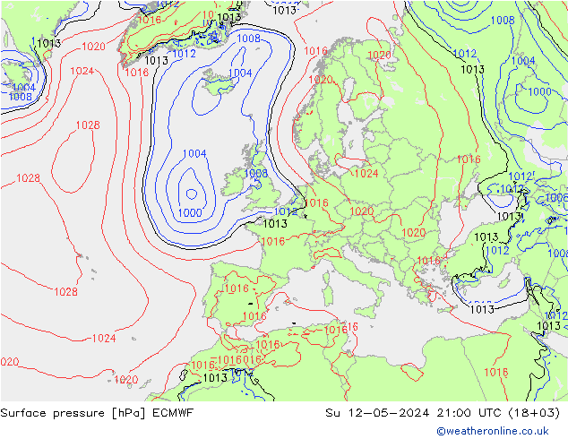 Bodendruck ECMWF So 12.05.2024 21 UTC