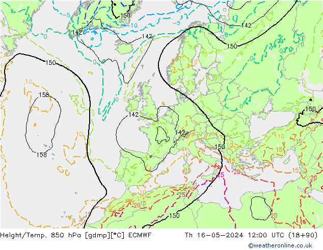 Height/Temp. 850 hPa ECMWF gio 16.05.2024 12 UTC