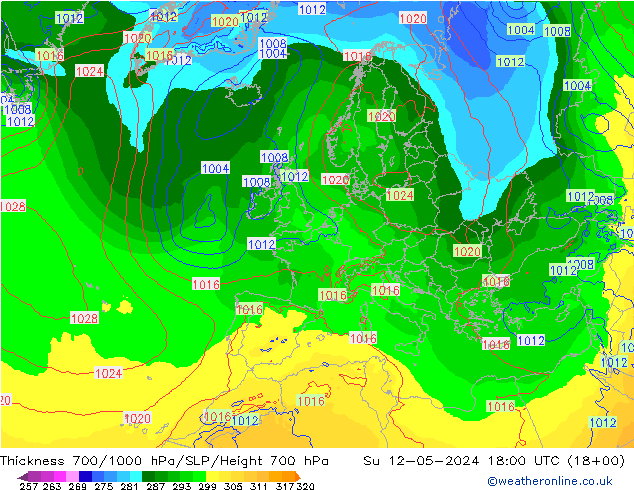 Thck 700-1000 hPa ECMWF 星期日 12.05.2024 18 UTC