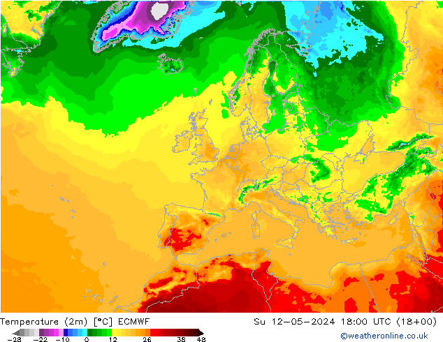 Sıcaklık Haritası (2m) ECMWF Paz 12.05.2024 18 UTC