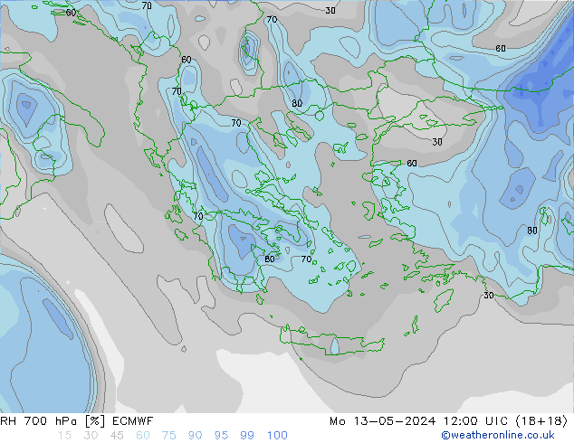 RH 700 hPa ECMWF Mo 13.05.2024 12 UTC