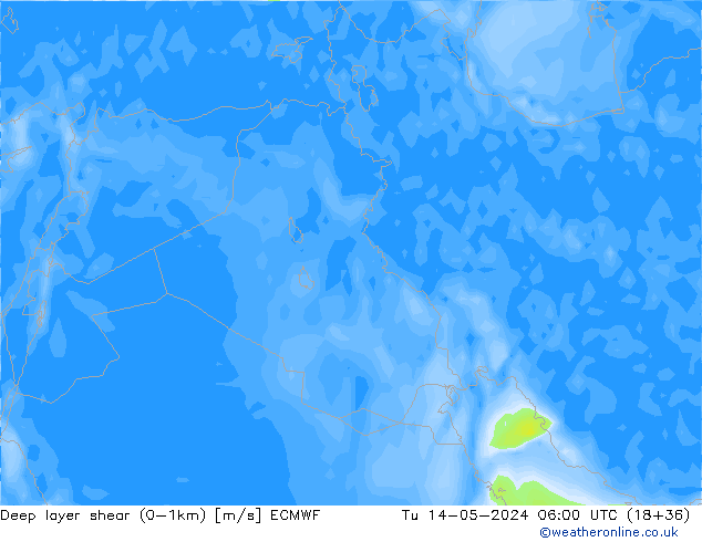 Deep layer shear (0-1km) ECMWF mar 14.05.2024 06 UTC