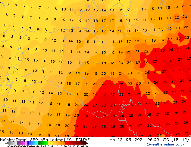 Height/Temp. 850 hPa ECMWF Po 13.05.2024 06 UTC