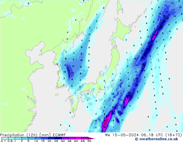 Precipitación (12h) ECMWF mié 15.05.2024 18 UTC