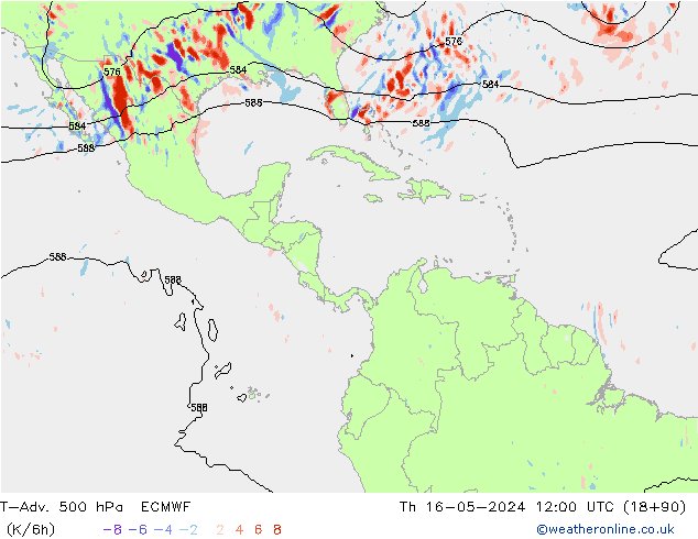 T-Adv. 500 hPa ECMWF Qui 16.05.2024 12 UTC