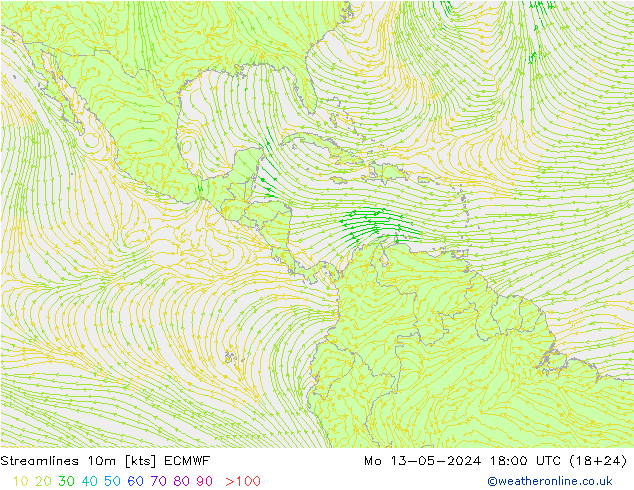 ветер 10m ECMWF пн 13.05.2024 18 UTC