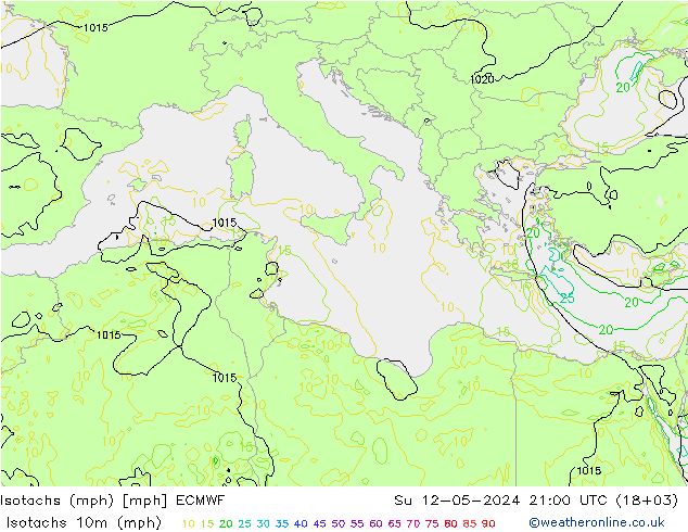 Isotachs (mph) ECMWF Su 12.05.2024 21 UTC